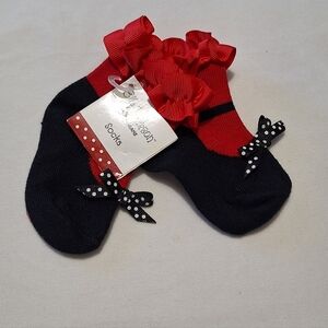 Red and Black Kids Socks with Bows